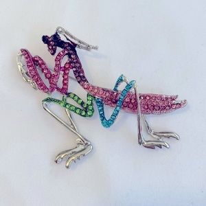 Large Whimsical Multicolor Rhinestone Praying Mantis Brooch
